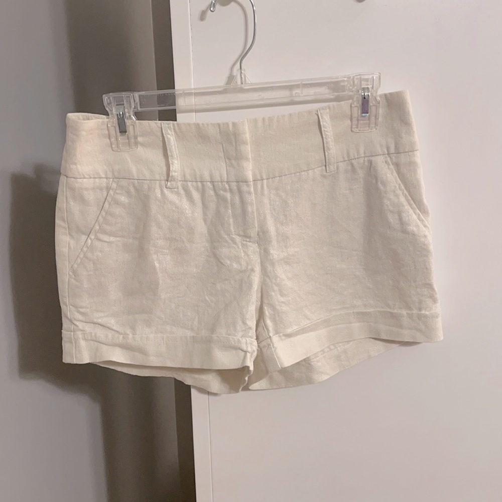 White shimmery rayon/linen blend women’s shorts